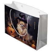 Spitz Pumpkins Halloween Beängstigend Große Geschenktüte (Rückseite Schrägansicht)