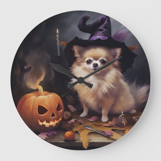 Spitz Pumpkins Halloween Beängstigend Große Wanduhr (Vorderseite)