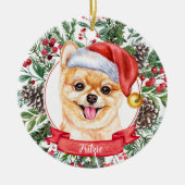 Spitz Pup Custom Dog Weihnachtsfeier Keramik Ornament (Vorne)