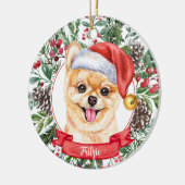 Spitz Pup Custom Dog Weihnachtsfeier Keramik Ornament (Links)