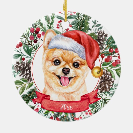 Spitz Pup Custom Dog Weihnachtsfeier Keramik Ornament (Hinten)