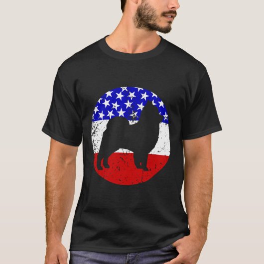 Spitz Retro Dog American Flag T-Shirt (Vorderseite)