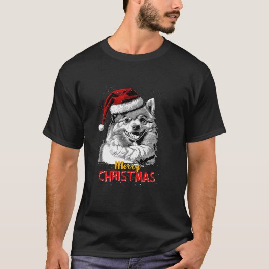 Spitz Santa Claus Hat Frohe Weihnachtsfrau Dog X T-Shirt (Vorderseite)