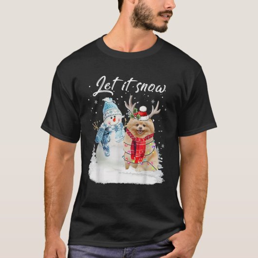 Spitz Santa Dog Weihnachtsschneemann Xmas Pajama T-Shirt (Vorderseite)