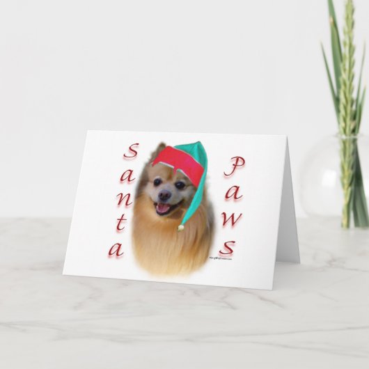 Spitz Santa Paws Feiertagskarte (Vorderseite)