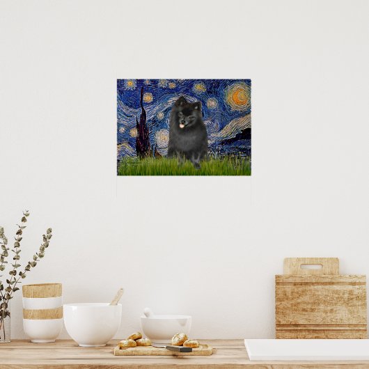 Spitz (schwarz) - Starry Night Poster (Küche)