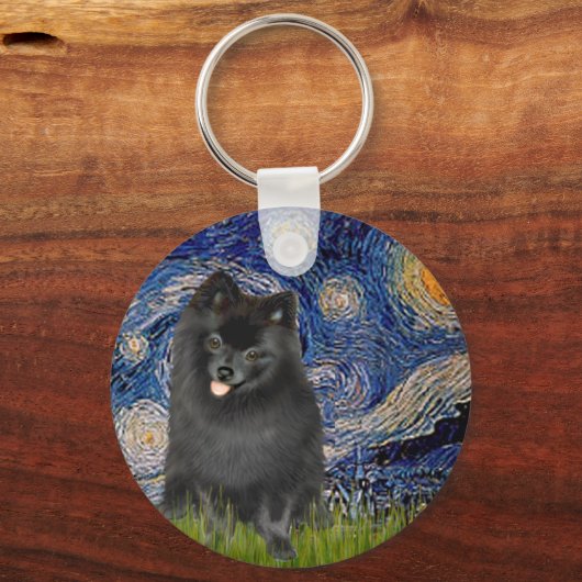Spitz (schwarz) - Starry Night Schlüsselanhänger (Vorderseite)