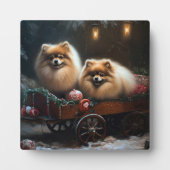 Spitz Snowy Sleigh Weihnachtsdekor Fotoplatte (Vorderseite)