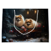 Spitz Snowy Sleigh Weihnachtsdekor Große Geschenktüte (Vorderseite)