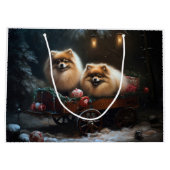 Spitz Snowy Sleigh Weihnachtsdekor Große Geschenktüte (Rückseite)