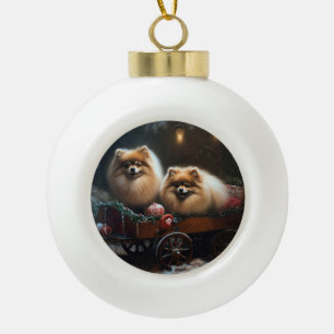 Spitz Snowy Sleigh Weihnachtsdekor Keramik Kugel-Ornament