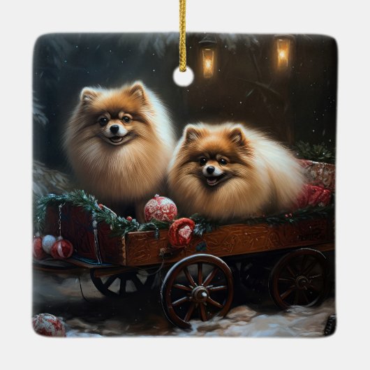 Spitz Snowy Sleigh Weihnachtsdekor Keramikornament (Rückseite)