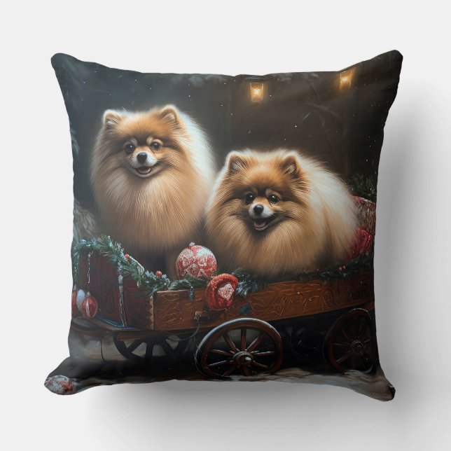 Spitz Snowy Sleigh Weihnachtsdekor Kissen (Vorderseite)