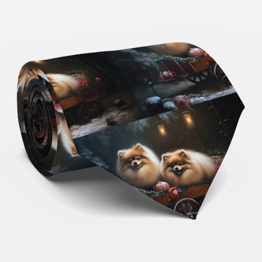 Spitz Snowy Sleigh Weihnachtsdekor Krawatte (Gerollt)