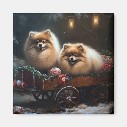 Spitz Snowy Sleigh Weihnachtsdekor Magnet (Vorne)