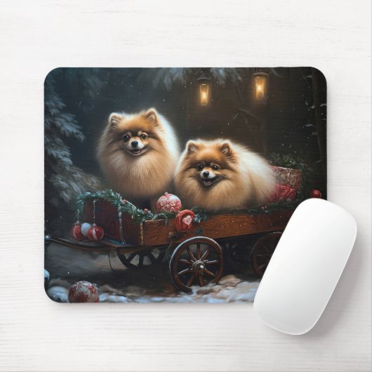 Spitz Snowy Sleigh Weihnachtsdekor Mousepad (Mit Mouse)