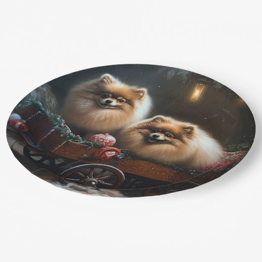 Spitz Snowy Sleigh Weihnachtsdekor Pappteller (Schrägansicht)