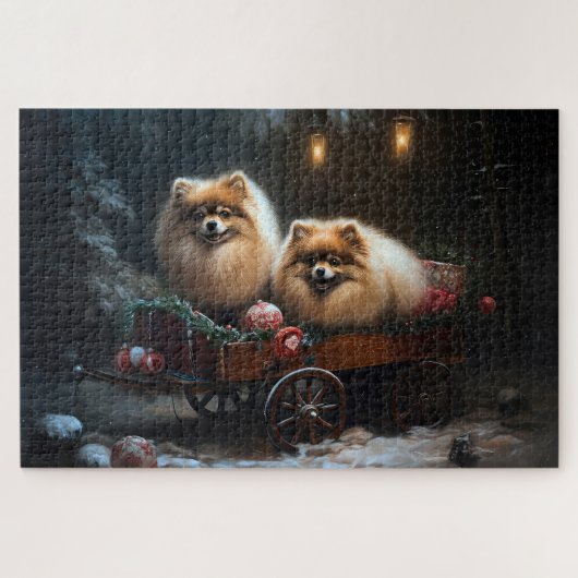 Spitz Snowy Sleigh Weihnachtsdekor Puzzle (Horizontal)