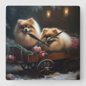 Spitz Snowy Sleigh Weihnachtsdekor Quadratische Wanduhr (Vorderseite)