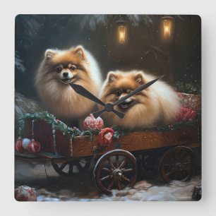 Spitz Snowy Sleigh Weihnachtsdekor Quadratische Wanduhr