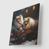 Spitz Snowy Sleigh Weihnachtsdekor Quadratische Wanduhr (Winkel)