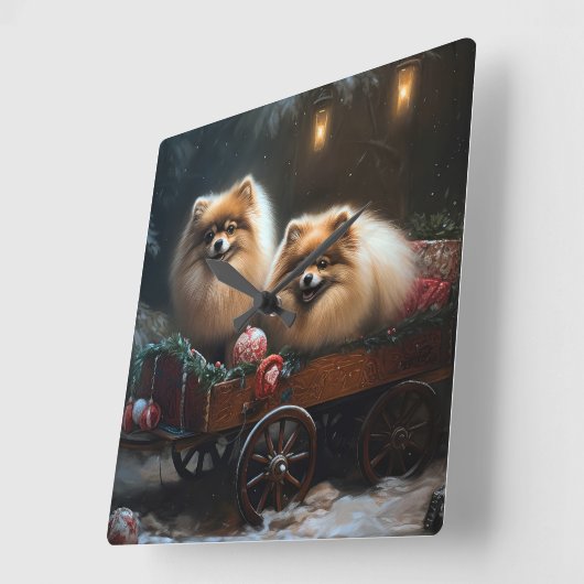 Spitz Snowy Sleigh Weihnachtsdekor Quadratische Wanduhr (Winkel)