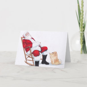 Spitz und Weihnachtsmann Hunde Kunst Weihnachtskar Feiertagskarte