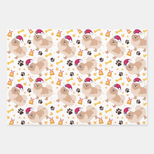 Spitz Weihnachten mit Weihnachtsmannmütze Geschenkpapier Set (Vorderseite 3)