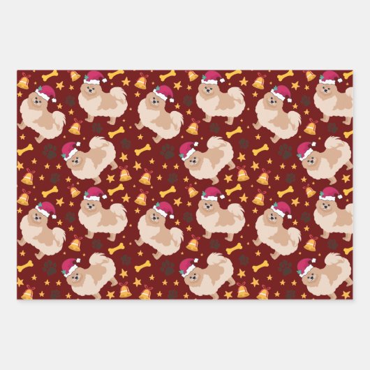 Spitz Weihnachten mit Weihnachtsmannmütze Geschenkpapier Set (Vorderseite 2)