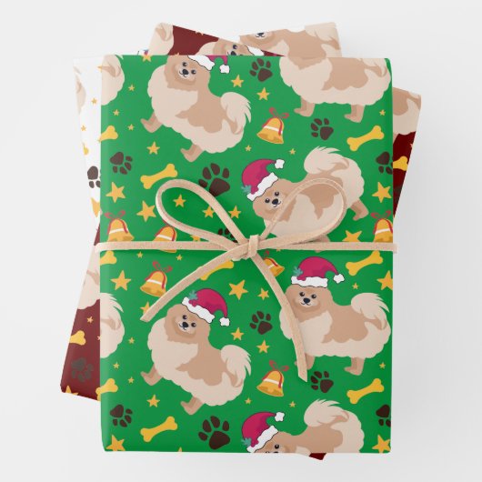 Spitz Weihnachten mit Weihnachtsmannmütze Geschenkpapier Set (Beispiel)