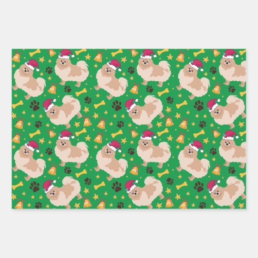 Spitz Weihnachten mit Weihnachtsmannmütze Geschenkpapier Set (Vorderseite)