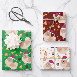Spitz Weihnachten mit Weihnachtsmannmütze Geschenkpapier Set