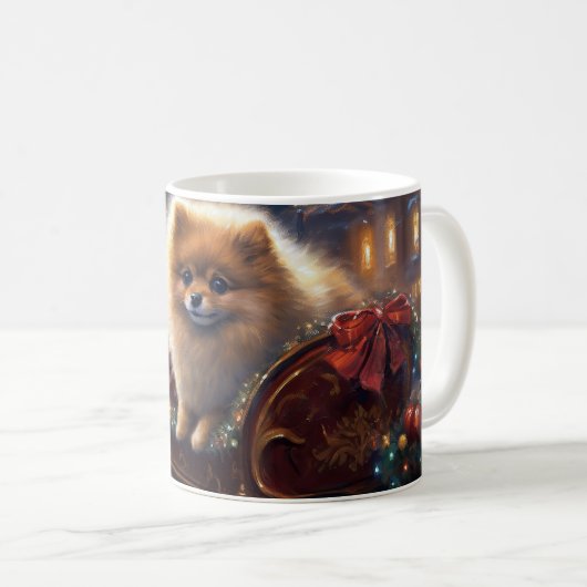 Spitz Weihnachts Feierliche Jahreszeit gebürstet Kaffeetasse (VorderseiteRechts)