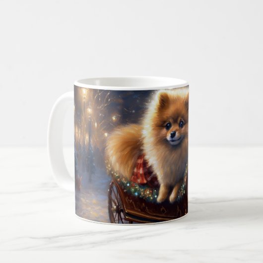 Spitz Weihnachts Feierliche Jahreszeit gebürstet Kaffeetasse (Vorderseite Links)