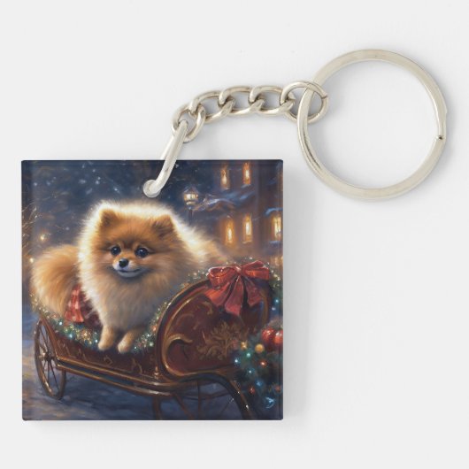 Spitz Weihnachts Feierliche Jahreszeit gebürstet Schlüsselanhänger (Rückseite)