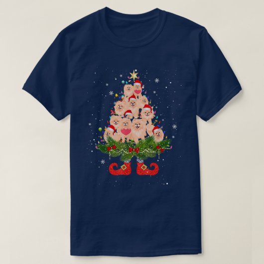 Spitz Weihnachtsbaum Lichter Funny Weihnachtsmannm T-Shirt (Design vorne)