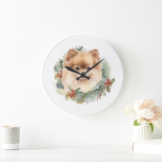 Spitz Weihnachtsfest Große Wanduhr (Zuhause)