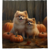 Spitz Welpe Herbst Kürbis Duschvorhang (Vorderseite)