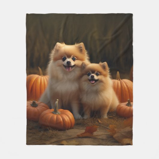 Spitz Welpe Herbst Kürbis Fleecedecke (Vorderseite)