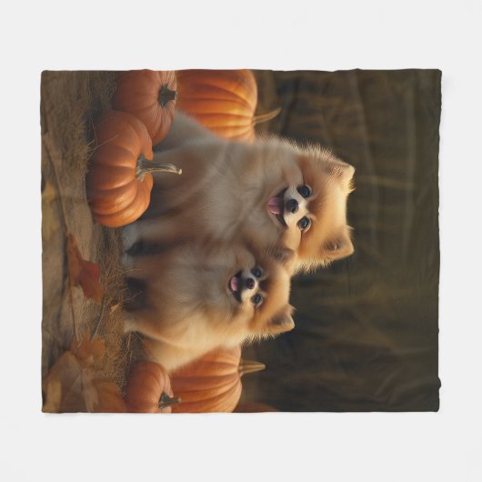 Spitz Welpe Herbst Kürbis Fleecedecke (Vorderseite (Horizontal))