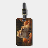 Spitz Welpe Herbst Kürbis Gepäckanhänger (Vorderseite vertikal)