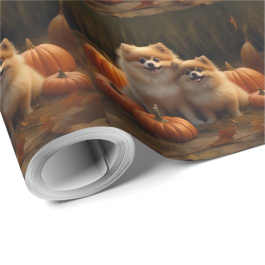 Spitz Welpe Herbst Kürbis Geschenkpapier (Rolleneckpunkt)