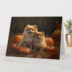 Spitz Welpe Herbst Kürbis Karte