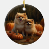 Spitz Welpe Herbst Kürbis Keramik Ornament (Hinten)