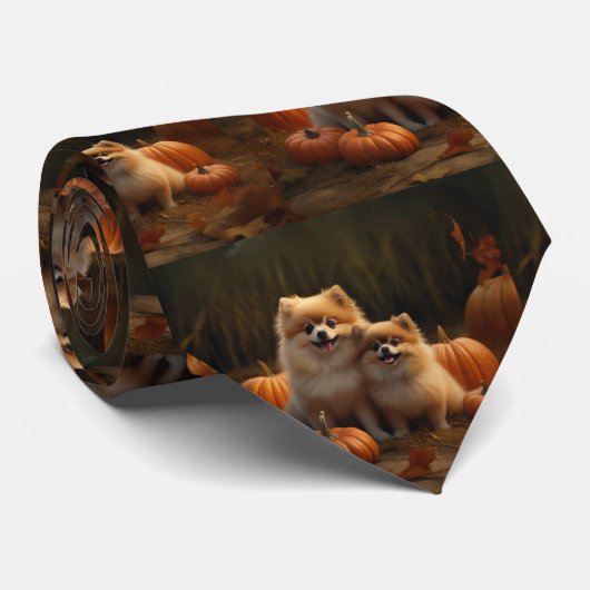 Spitz Welpe Herbst Kürbis Krawatte (Gerollt)