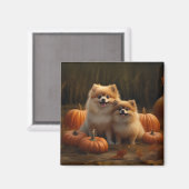 Spitz Welpe Herbst Kürbis Magnet (Vorderseite/Rückseite)