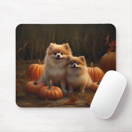 Spitz Welpe Herbst Kürbis Mousepad (Mit Mouse)