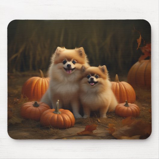 Spitz Welpe Herbst Kürbis Mousepad (Vorne)