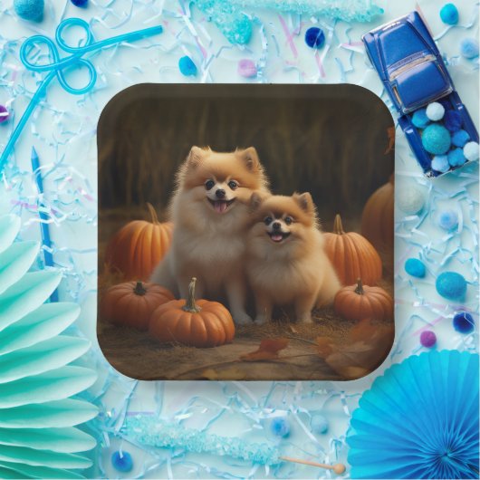 Spitz Welpe Herbst Kürbis Pappteller (Party)