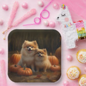 Spitz Welpe Herbst Kürbis Pappteller (Party)